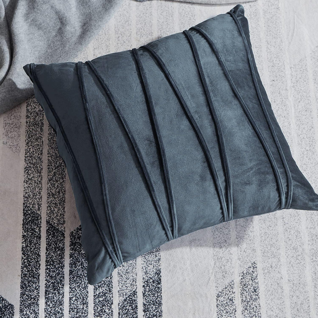 Khooti Velvet Striped Cushion Cover -36 X 36 / 91 X 91 Cm | Dark Grey | Soft Pillow Covers Cushion Case for Sofa Bedroom Livingroom Chair Car,Cushion Cover with Zig Zag Pattern,1 Count, 200 TC