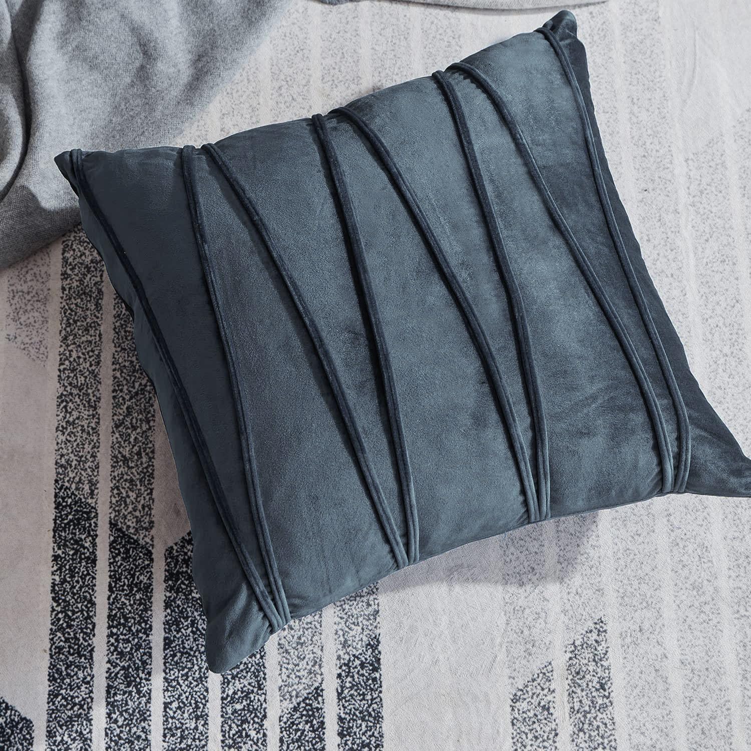 Khooti Velvet Striped Cushion Cover Pack of 1-30 x 30 / 76.2 x 76.2 cm | Dark Grey | Soft Pillow Covers Cushion Case for Sofa Bedroom Livingroom Chair Car, Cushion Cover with Zig Zag Pattern