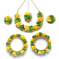 ZENEME Handmade Yellow & Light Green Floral Jewellery Set for Women & Girls | Handcrafted Flower with Pearls Necklace Set with Earrings, Maang Tikka & Pair of Hathphool Bangle | Mehendi, Haldi, Wedding & Bridal Jewallery`
