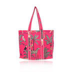 Women Beautiful Premium Cotton Printed Reversible Tote Bag Grocery Shopping Bag Travel Bags 18x15x5.5 Inch (Pink)
