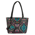 Storite Women's Tote Bag With Leather Handles & Embroidery Printed Handbag With Zip Pockets, Shoulder Tote Bag And Handbag For Office And College (25x24x9Cm)