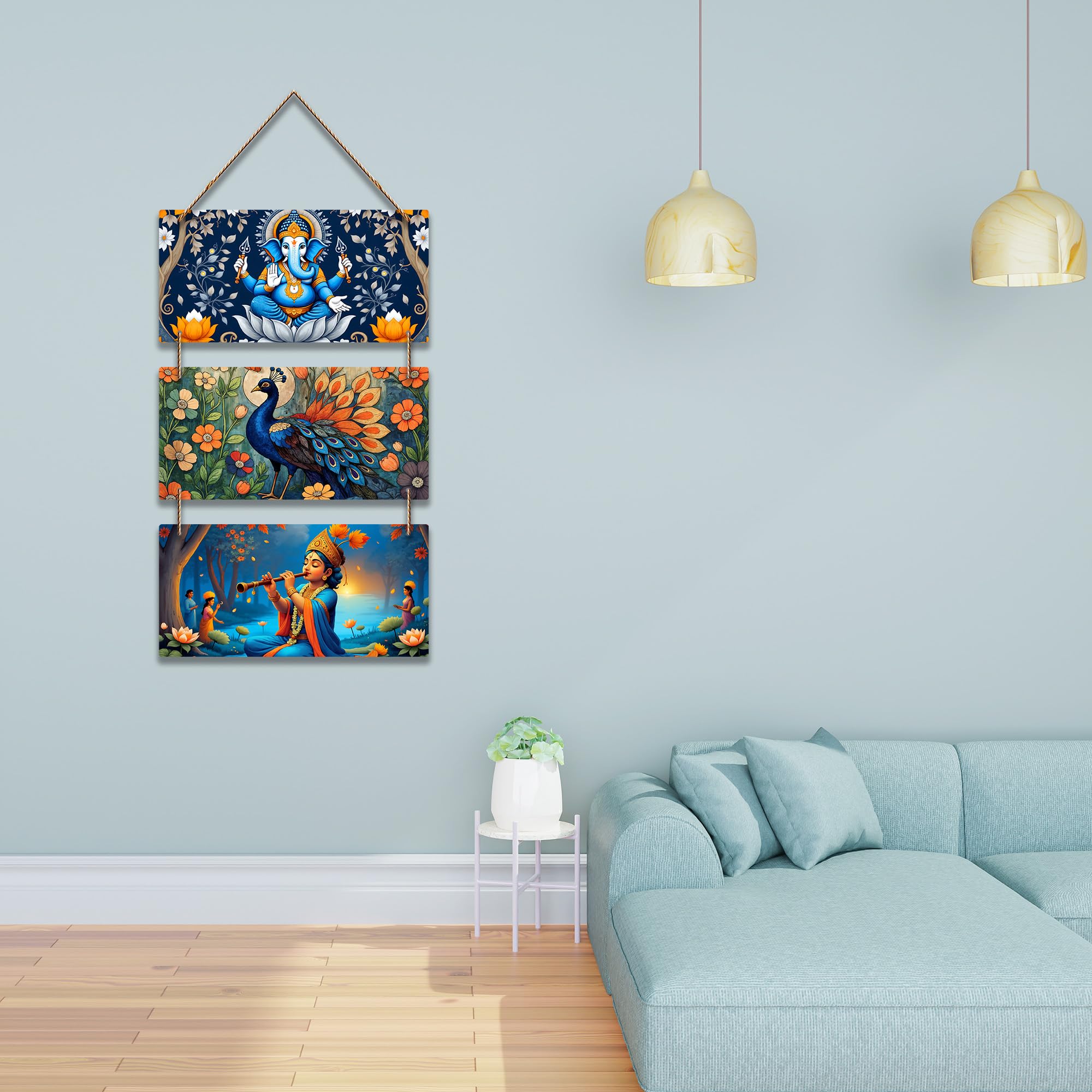 Artvibes Ganesha & Kartikeya Spiritual Auspicious Wooden Art Work Wall Hanging | Spiritual Decor Items | Paintings | Wall Poster | Vastu Art Prints| Stylish Modern Decor Item | Gift Items (WH_9424N)