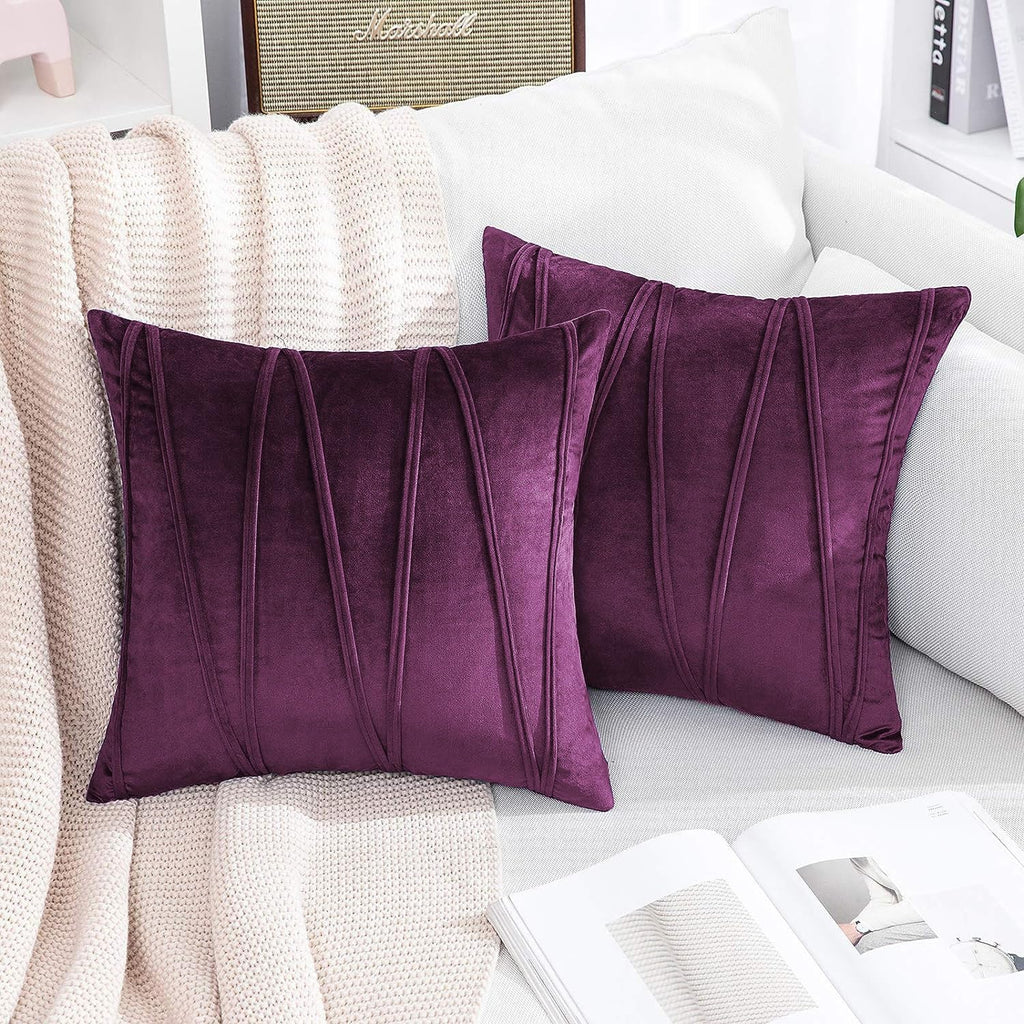 Khooti Velvet Striped Cushion Cover Pack of 1-30 x 30 / 76 x 76 cm | Purple | Soft Pillow Covers Cushion Case for Sofa Bedroom Livingroom Chair Car, Cushion Cover with Zig Zag Pattern
