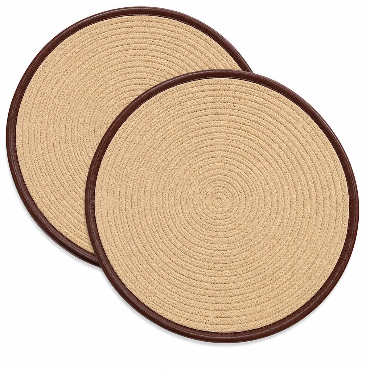 VIBGYOR Decor Dining Round Jute Table Mats | Heat Resistant, Non-Slip, Washable & Anti-Skid Round Placemats | Durable Cotton Table Mats for Home, Kitchen & Restaurant (2, Brown with Brown Border) Kafalo