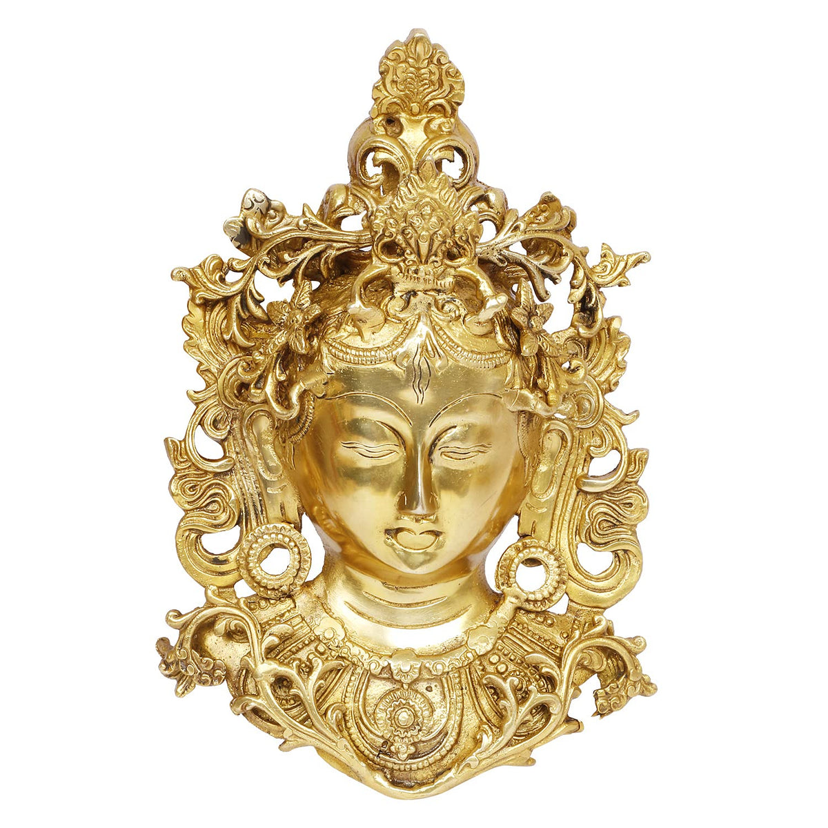 ARTVARKO Brass Tara Face Tibetan Buddha Idol/Deity Mask Wall Hanging Showpiece (11 Inches Height,)