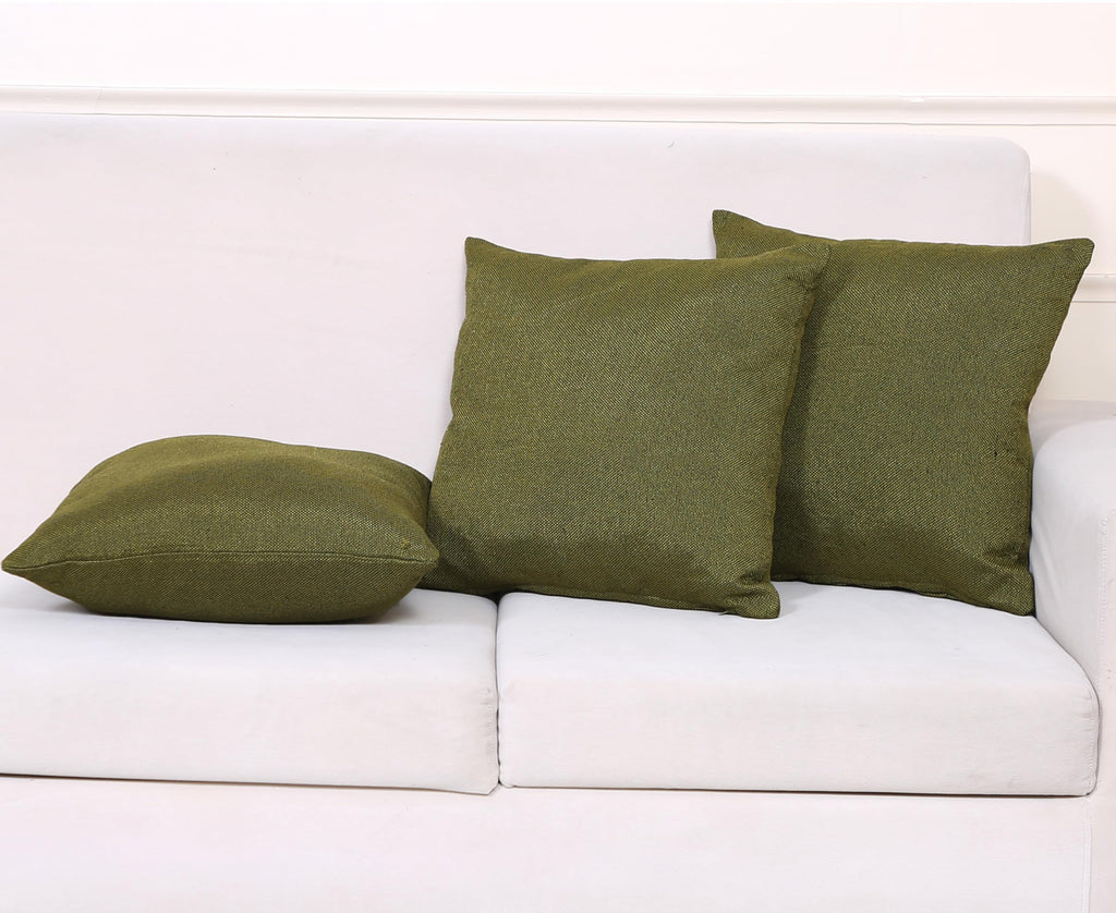 Yellow Weaves Jute Texture Cushion Covers, 12 X 12 Inches, Olive Green, Set of 3