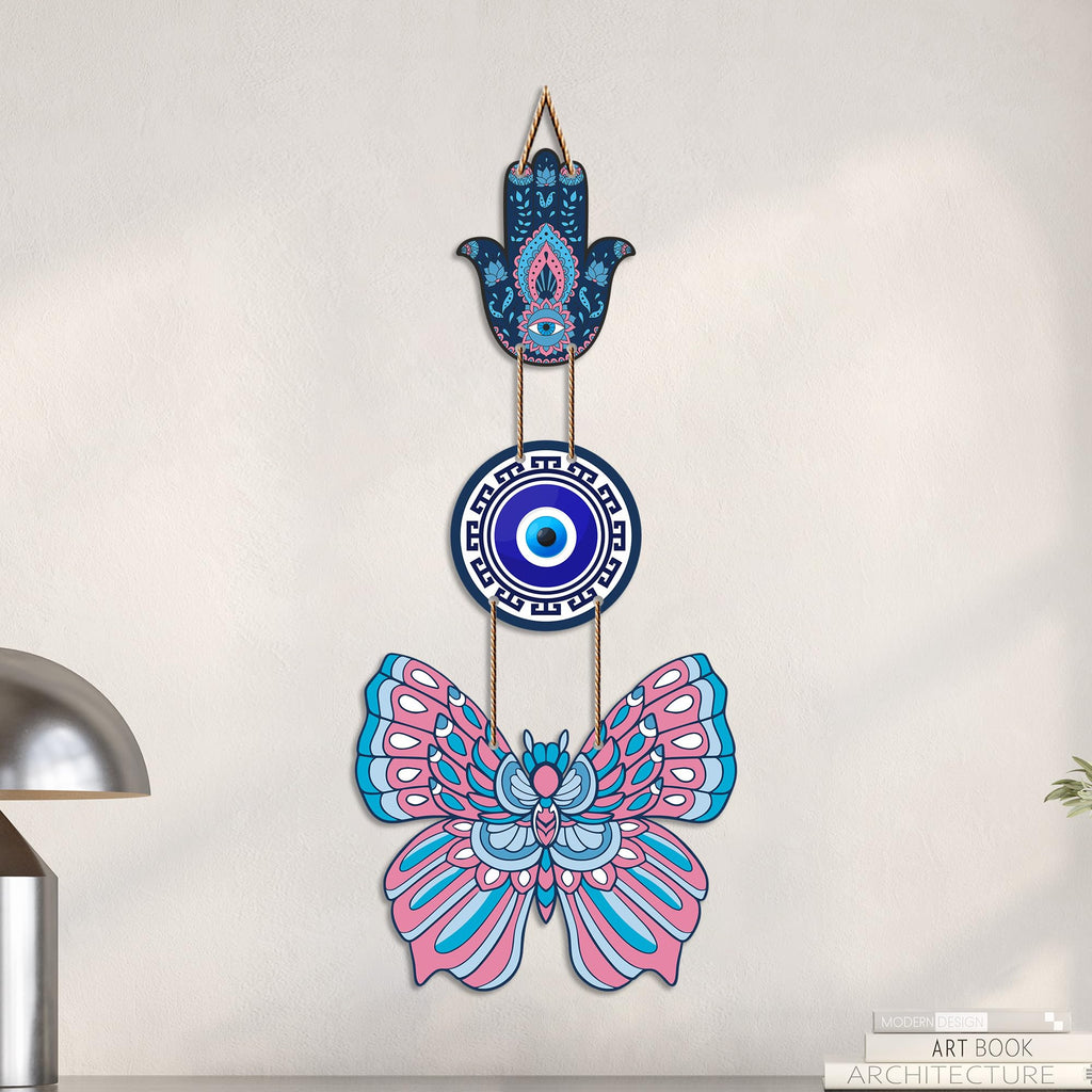 Artvibes Hamsa Hand Butterfly Evil Eye Wall Hanging for Home Entrance | Protective MDF Wall Decor | Decorative Art for Living Room | Bedroom | Office & Main Door | Gift Item (WH_8583N)