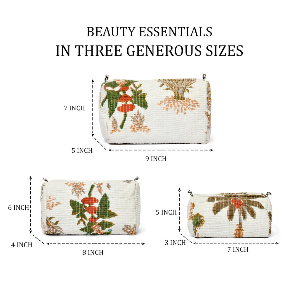 MITTICO Quilted Tote Bag with Matching Pouch Set for Women – Large Cotton Shoulder Handbag with Zipper | Lightweight Multipurpose Travel, Office & Everyday Tote Bag | White Floral Print
