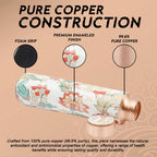 MERCAPE® - Flower Print Pure Copper Water Bottle with 2 Glass | Leak Proof, Durable & Rust Proof | Non-Toxic & BPA Free Steel Bottles | Printed Tamba Bottle (900 ml - 2x 300 ml)