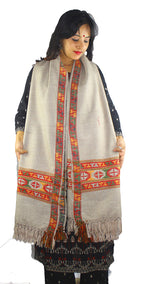Genuine HandWoven Kullu Woolen Shawl LIGHT GREY- Colored with Beautiful HandWoven Embroidery for Women and Girls.