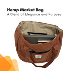 TruHemp Hemp Shopping Tote Bag with Dual Zippered Compartments | Spacious Eco Market Bag with Cotton Lining | 10L Capacity, Brown, 12 x 3.5 x 15