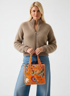 Cotton Quilted Tote Bag for Women, Jungle Print Handbag, Reusable Shoulder Bag with Dual Handles, Lightweight Travel Shopping Tote, Large Capacity Everyday Carry Bag - (Orange tiger bag, 12×12 In)