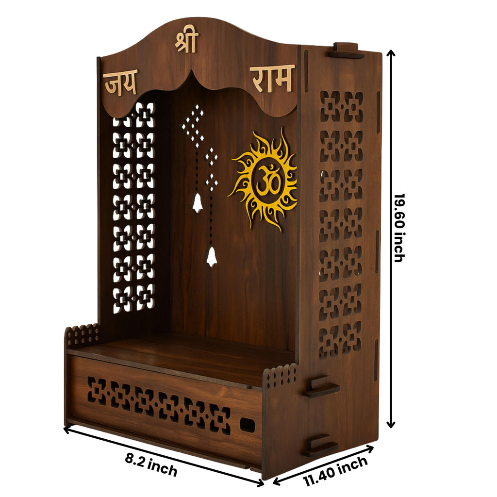 HOMEWEY DECOR Wooden Home Temple Handcrafted Support Heavy Idols Luxurious Finish Pooja Mandir for Home and Office Wall Mount for Room (Design12)
