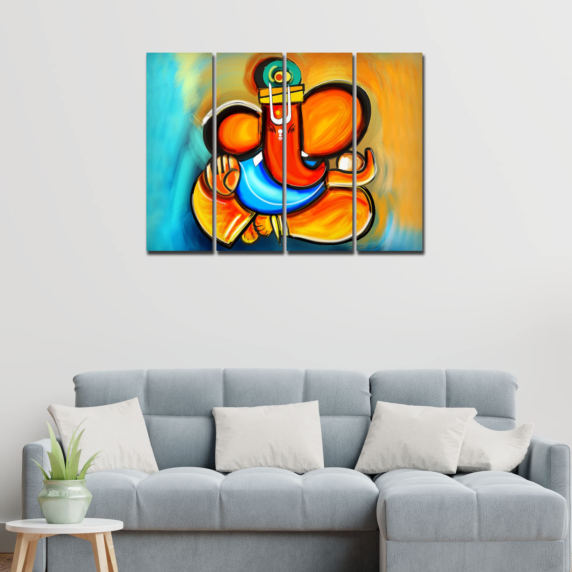 VIBECRAFTS 4 Pieces Ganesha Canvas Wall Painting Fitted With Wooden Frame For Home | Office | Living Room | Gift(PTVC4Pcs1_13517)