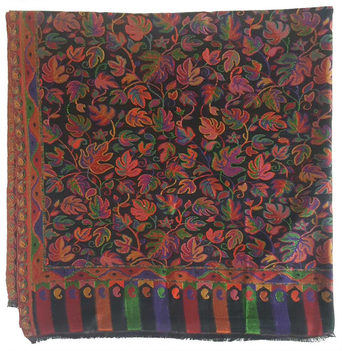 Mehrunnisa Ethnic Kani Silk Wool Shawl Wrap From Kashmir (Black)