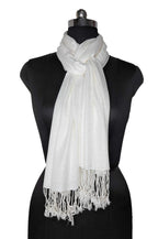 Chandwasia Viscose Scarf Stole & Shawl | Soft Lightweight Fabric | Stylish Scarves for Girls, Ladies, Women & Men | Suitable for Summer and Winter Wear - 28x72 Inches, White