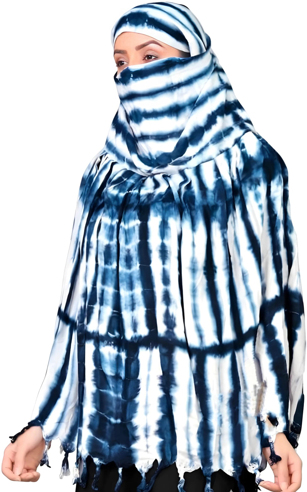 HETVIN Cotton Long Scarf Cum Mask Scarves Usable for Vehicle Driver | White Printed Design Fabric | Universal Size | Soft & Breathable Sun Protection | For Girl & Women (Leriya - Blue)