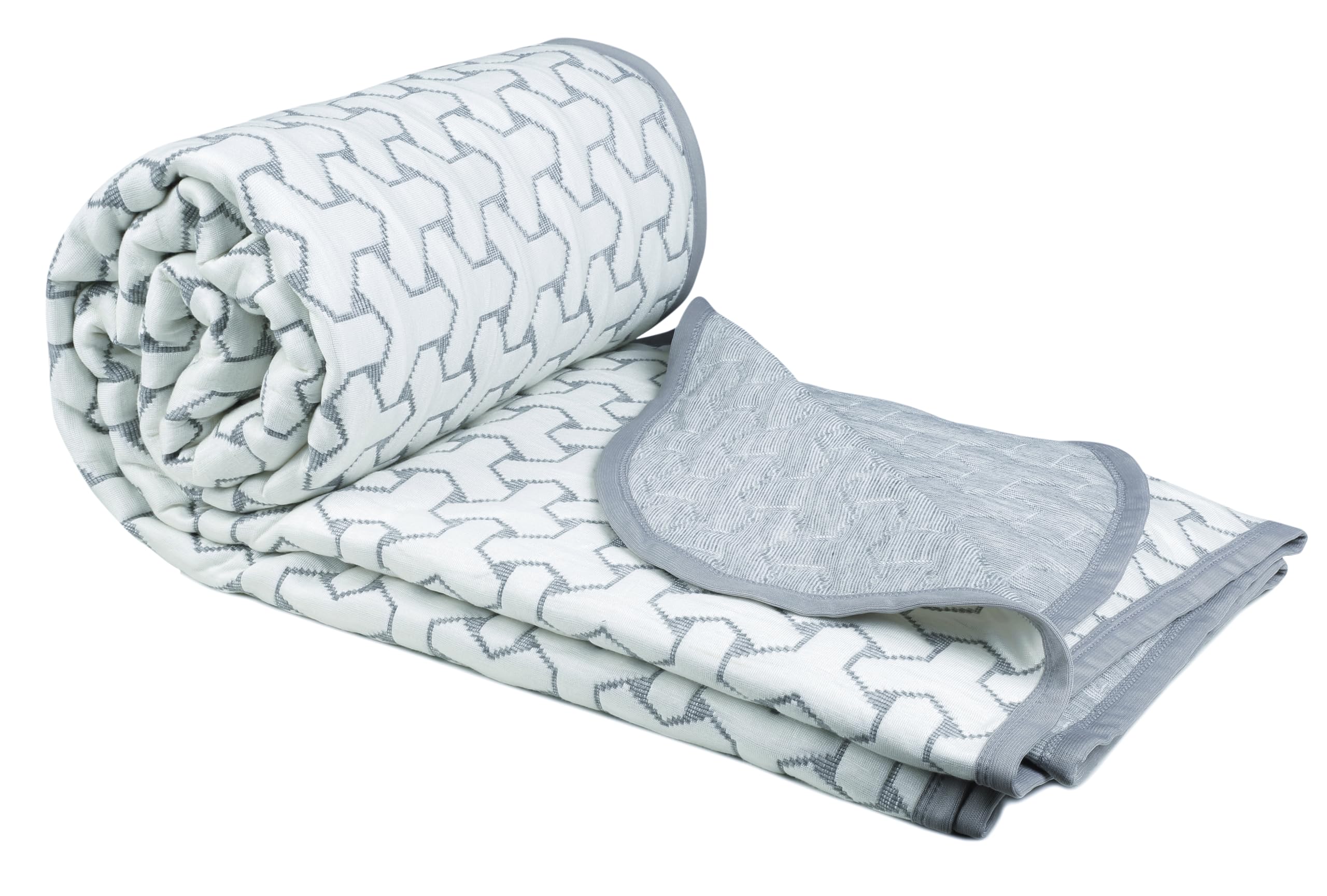 HOMEKART Super Soft Cotton Knitted Dohar|AC Quilt| Blanket for Single Bed (60 x 86 inches) |Lightweight Viscose Dohar - 250 GSM |Single - 150x220 cms, Grey & White Kafalo