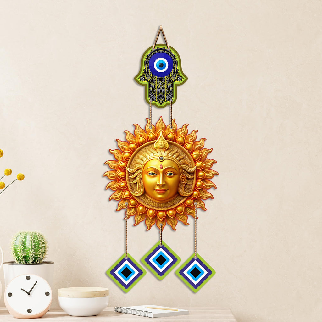 Artvibes Sun Face Evil Eye Wall Hanging for Home Entrance Door Decor | Nazar Battu Protection Hanging for Living Room Bedroom Office | Vastu Positive Energy Good Luck Decorative Gift (WH_85125N)