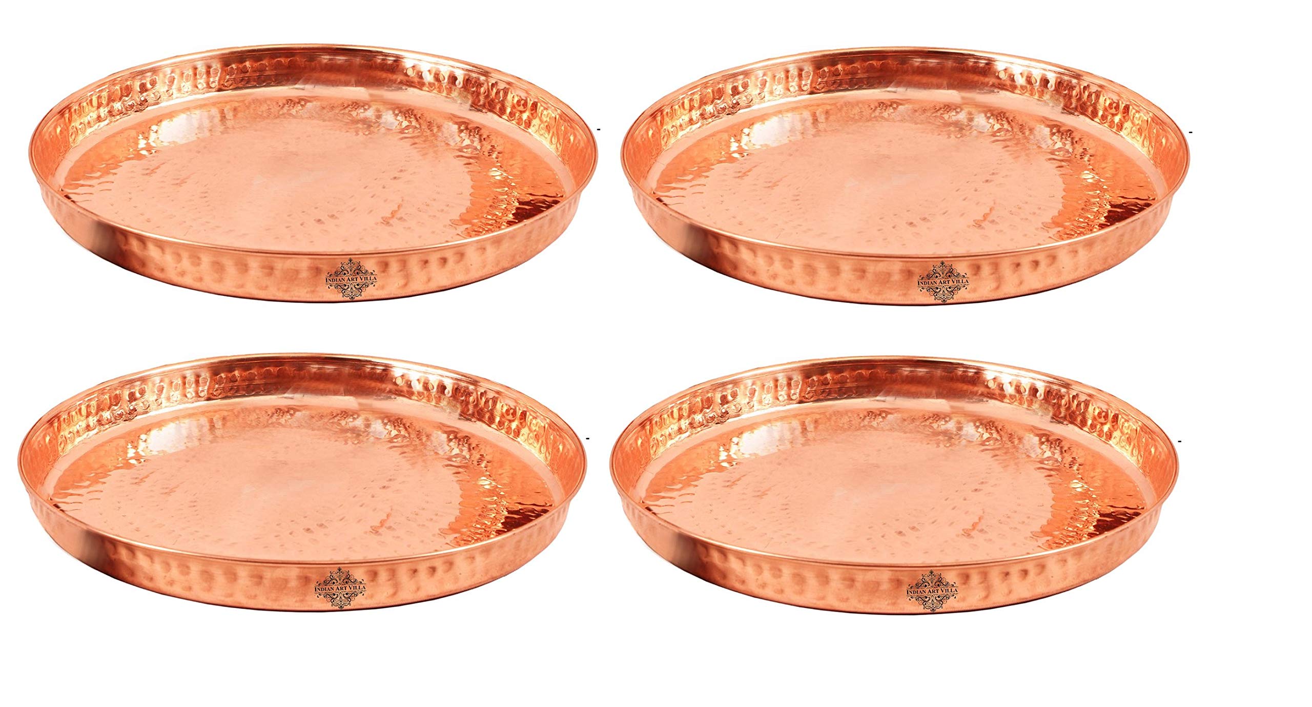 INDIAN ART VILLA Set of 4 Hammered Copper Thali Plate, Serveware & Dinnerware Home Restaurant, Diameter:- 13 Inch
