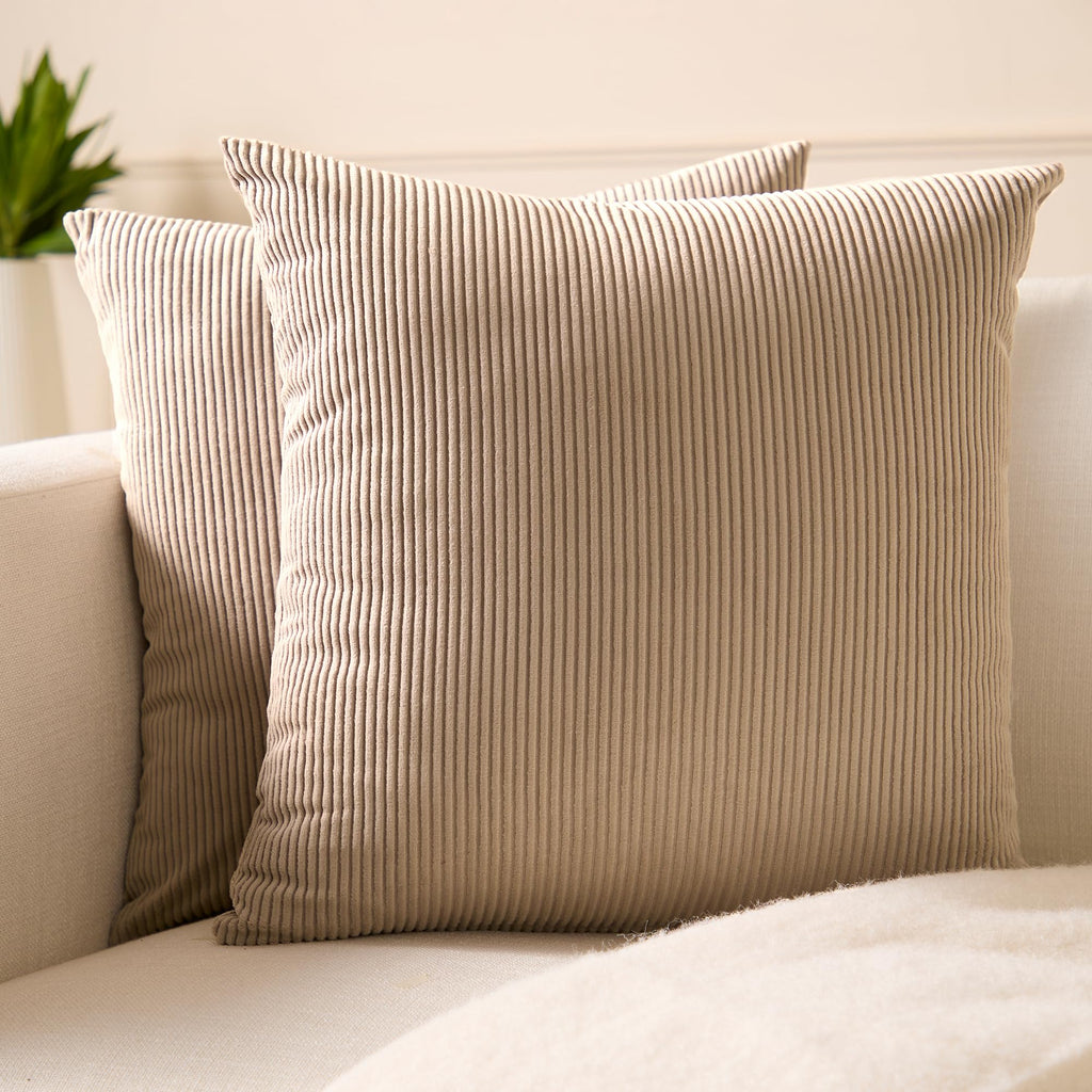 Encasa XO Corduroy Cushion Covers, No Inserts, Set of 2, Khaki