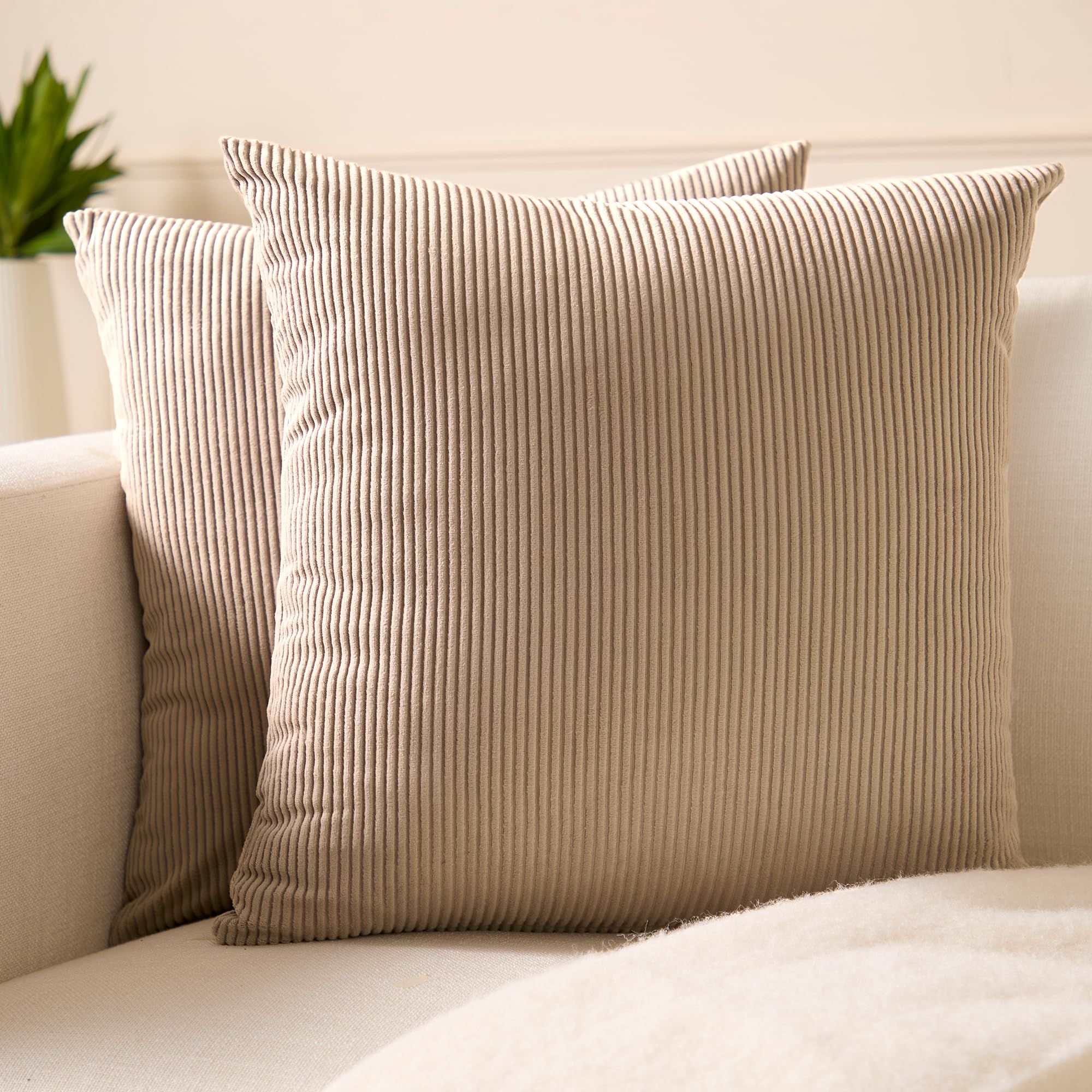 Encasa XO Corduroy Cushion Covers, No Inserts, Set of 2, Khaki