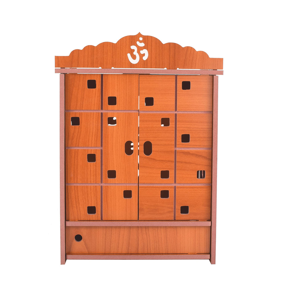 MIDU Pooja Mandir For Home Wall Hanging Mdf Wooden Temple With Door Brand (Orange,41 Cm)