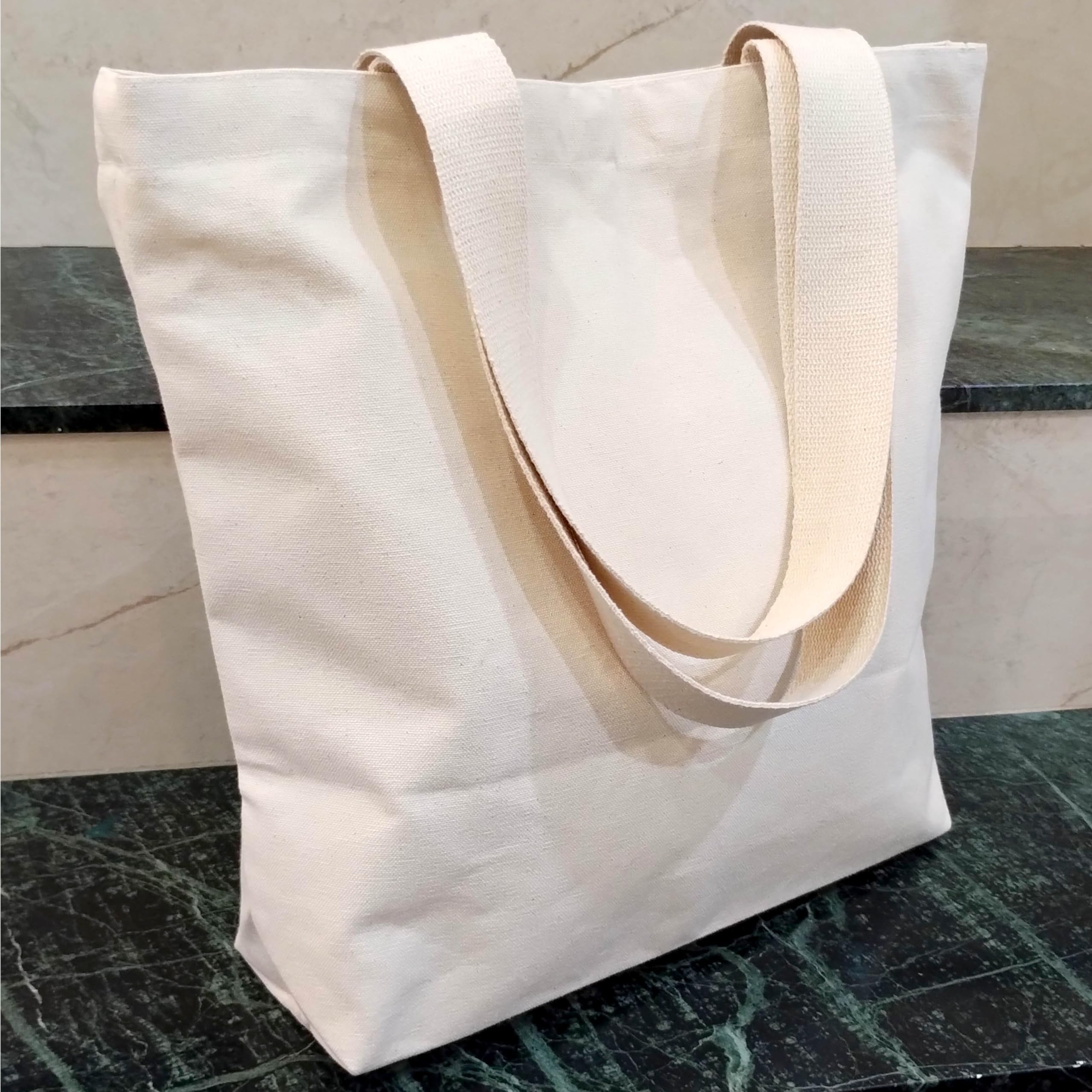 Premium Canvas Tote Bags for Women with zip closer | unique tote bag for Girls, 100% Organic Cotton Tote bag | beach | gift | office, school & Daily Usable strong handbag