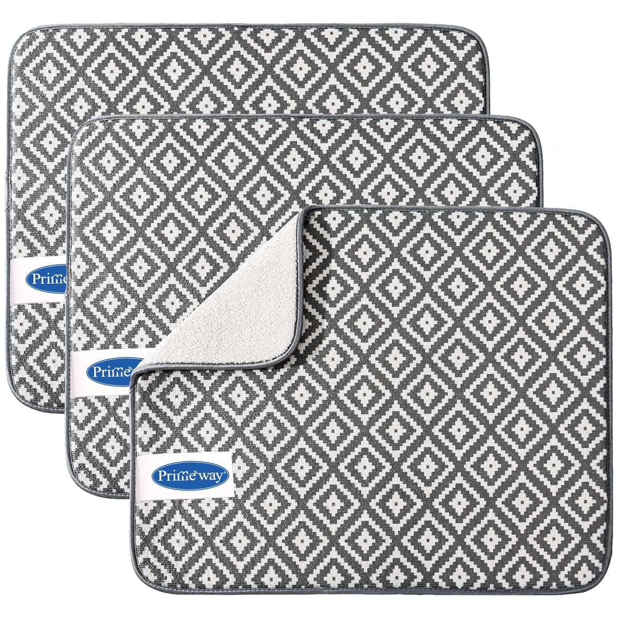 Primeway® Microfibre Drying Mat for Kitchen Utensils | Hide Stain | Water Absorbent | Quick Dry | Reversible for Kitchen Counter Dry mat | Kitchen Place mat | 45x40cm | Grey (Pack of 3 Mats) Kafalo
