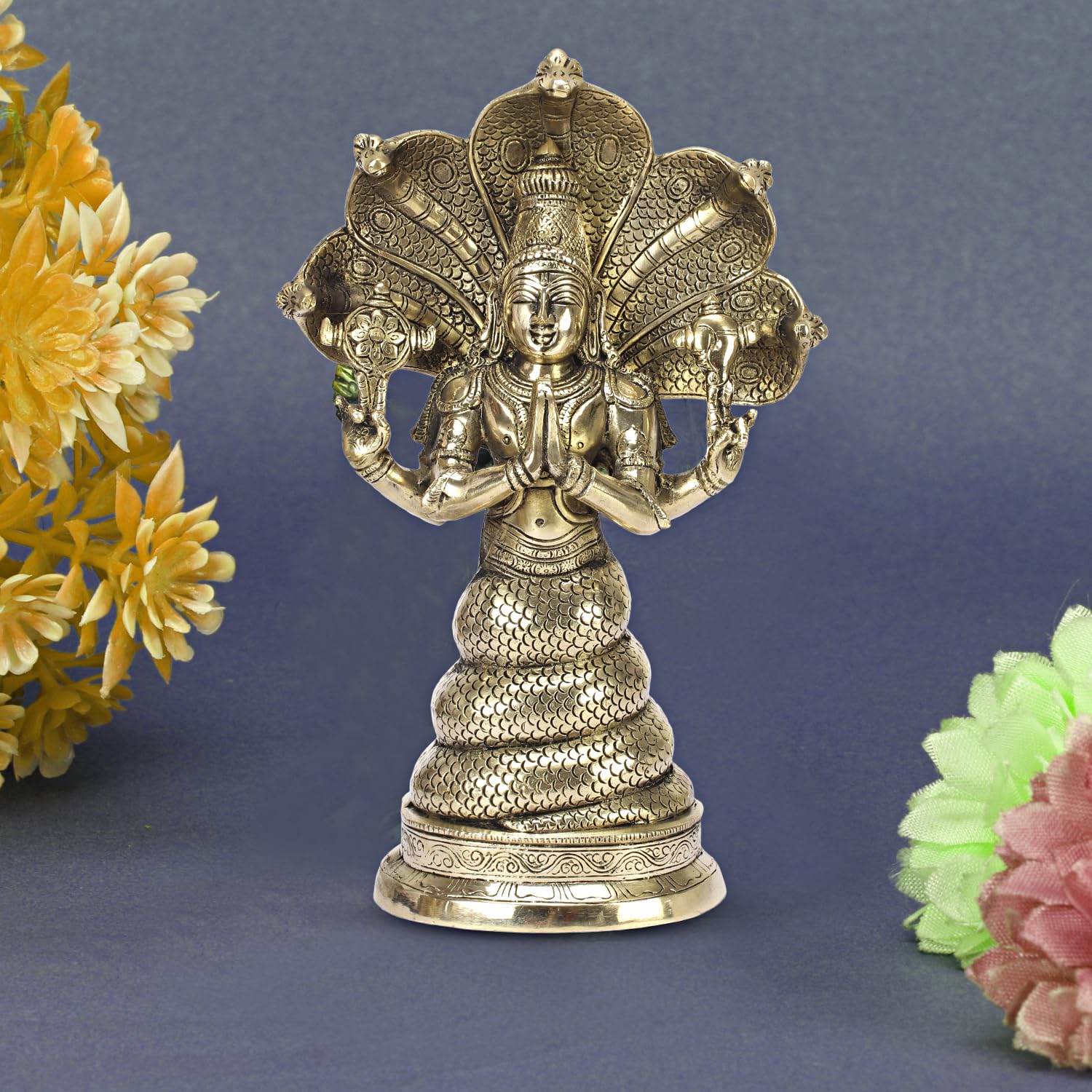 ARTVARKO Brass Serpent Snake Goddess Nag Kanya Naag Mansa Devi Handmade Patanjali Idol Murti Sculpture Statue Good Luck Charm 15 Inches