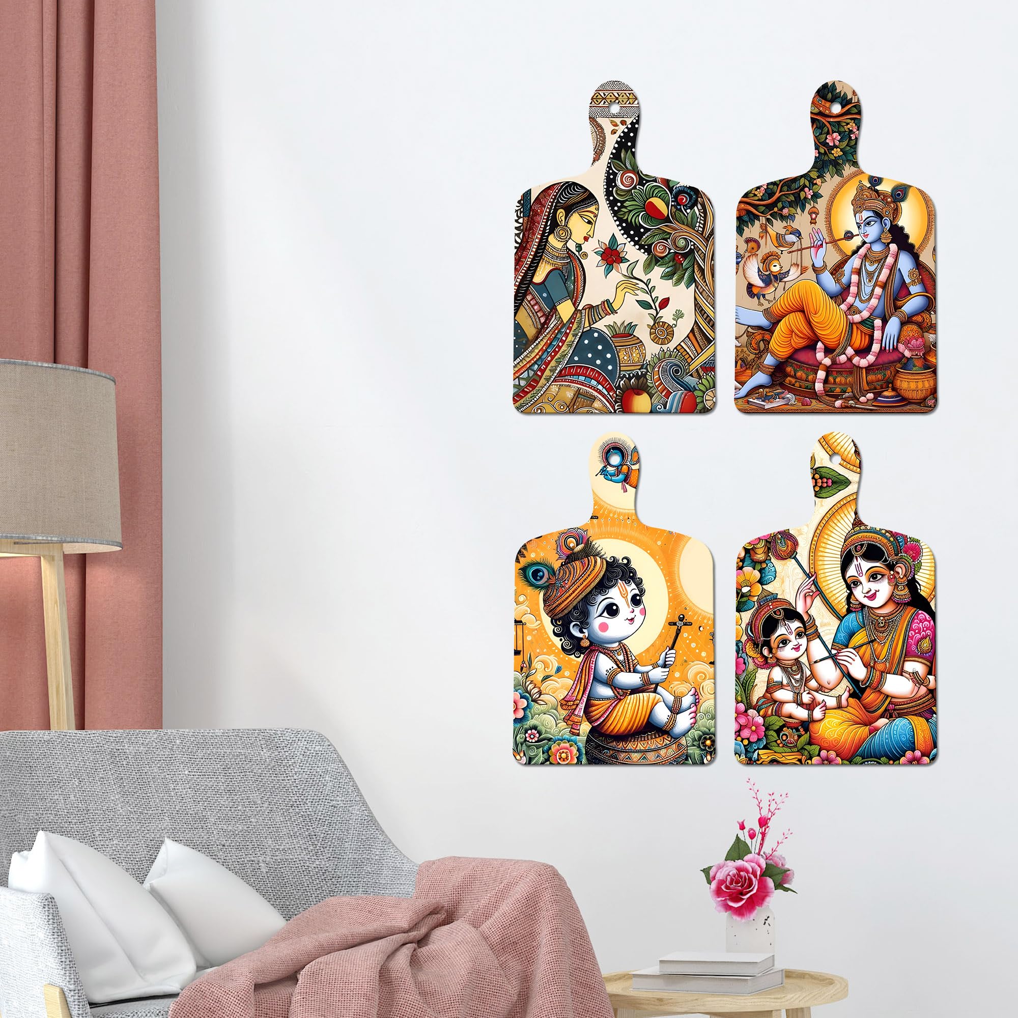 Artvibes Spiritual Little Krishna Theme Wall And Door Hanging for Home | Spiritual Decor Items | Wall Sculpture | Signs & Plaques | Artwork| Stylish Modern Decor Item | Gift Items (WH_5655N), Set of 4