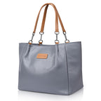 EARTHEA Women’s Faux Leather Tote Bag for Women | Stylish Shoulder Handbag with Zipper Closure & Spacious Compartments | Office Tote Bag for Women, Laptop & Daily Use | Large Navy Tan Ladies Handbag