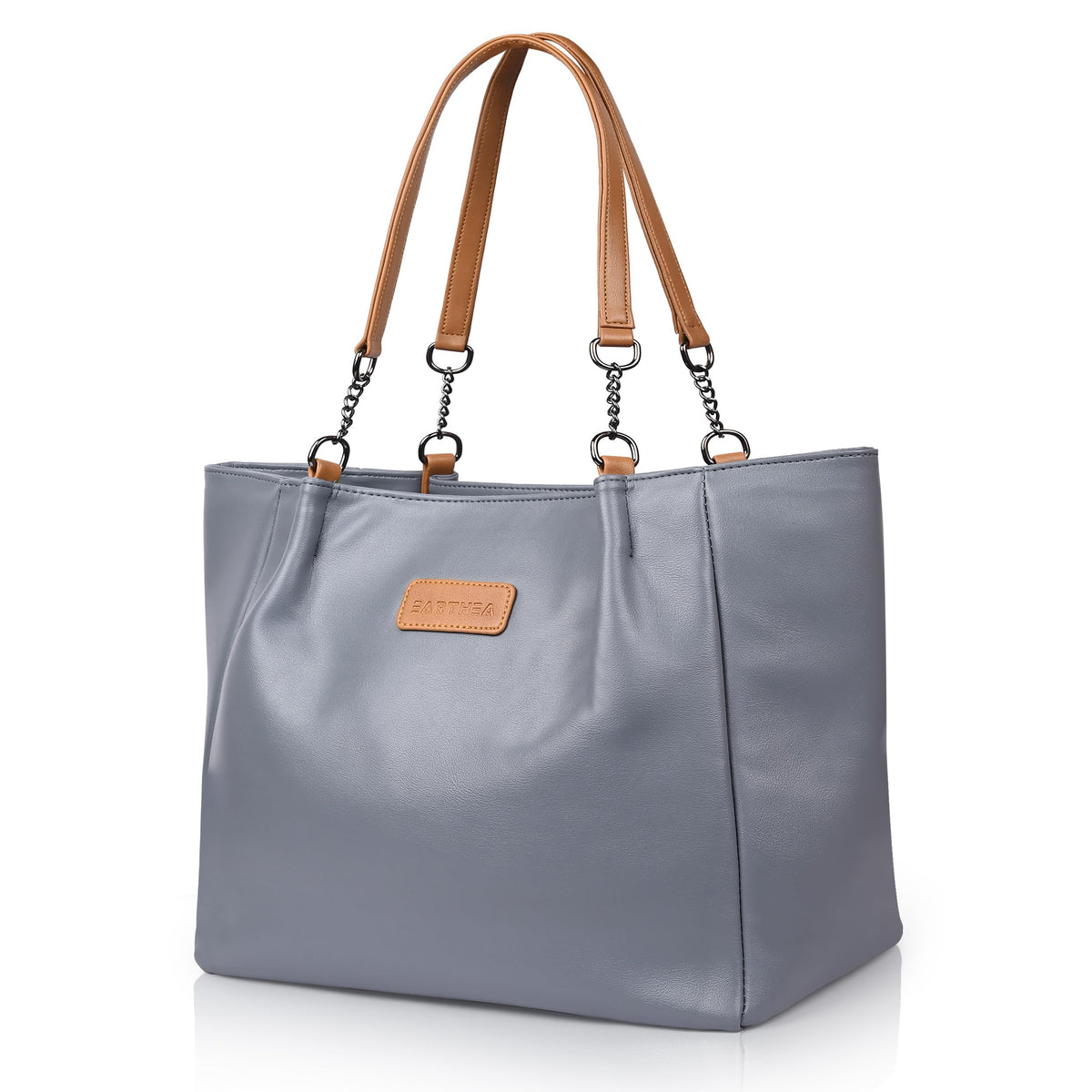 EARTHEA Women’s Faux Leather Tote Bag for Women | Stylish Shoulder Handbag with Zipper Closure & Spacious Compartments | Office Tote Bag for Women, Laptop & Daily Use | Large Navy Tan Ladies Handbag