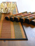 KalaTree Dining Table Mats Set of 6 Pieces with Runner Reversible Handmade Heat Resistant Placemats | Korai River Grass Madurkathi | Natural Eco Friendly | Vibrant Black Tablemats Kafalo