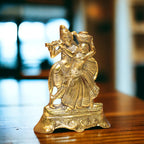 KridayKraft Aluminium Gold Plated Radha Krishna Idol Statue Showpiece - Decoration Items for Home Decor Living Room Mandir Temple Pooja Room Table Top Office