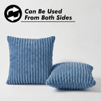 Yellow Weaves Pencil-Stripe Fur Cushion Covers | Soft Polyester | Decorative Sofa & Throw Pillow Covers | 16x16 Inches, Pack of 5 (Sky Blue)