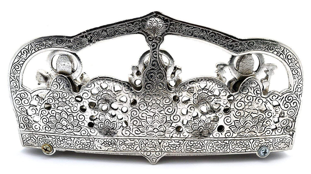 Prince Home Decor & Gifts Laxmi Ganesh Saraswati Idol Decorative Platter with Diya Laxmi Ganesha Murti Showpiece Antique Gift (Silver)