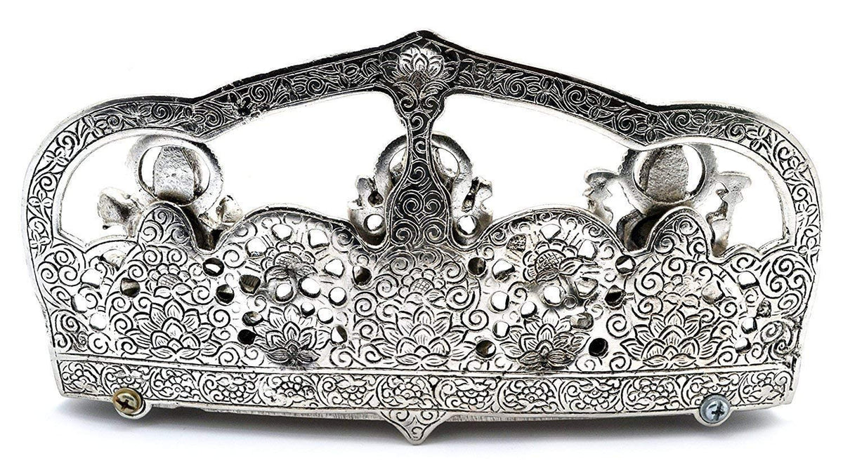 Prince Home Decor & Gifts Laxmi Ganesh Saraswati Idol Decorative Platter with Diya Laxmi Ganesha Murti Showpiece Antique Gift (Silver)