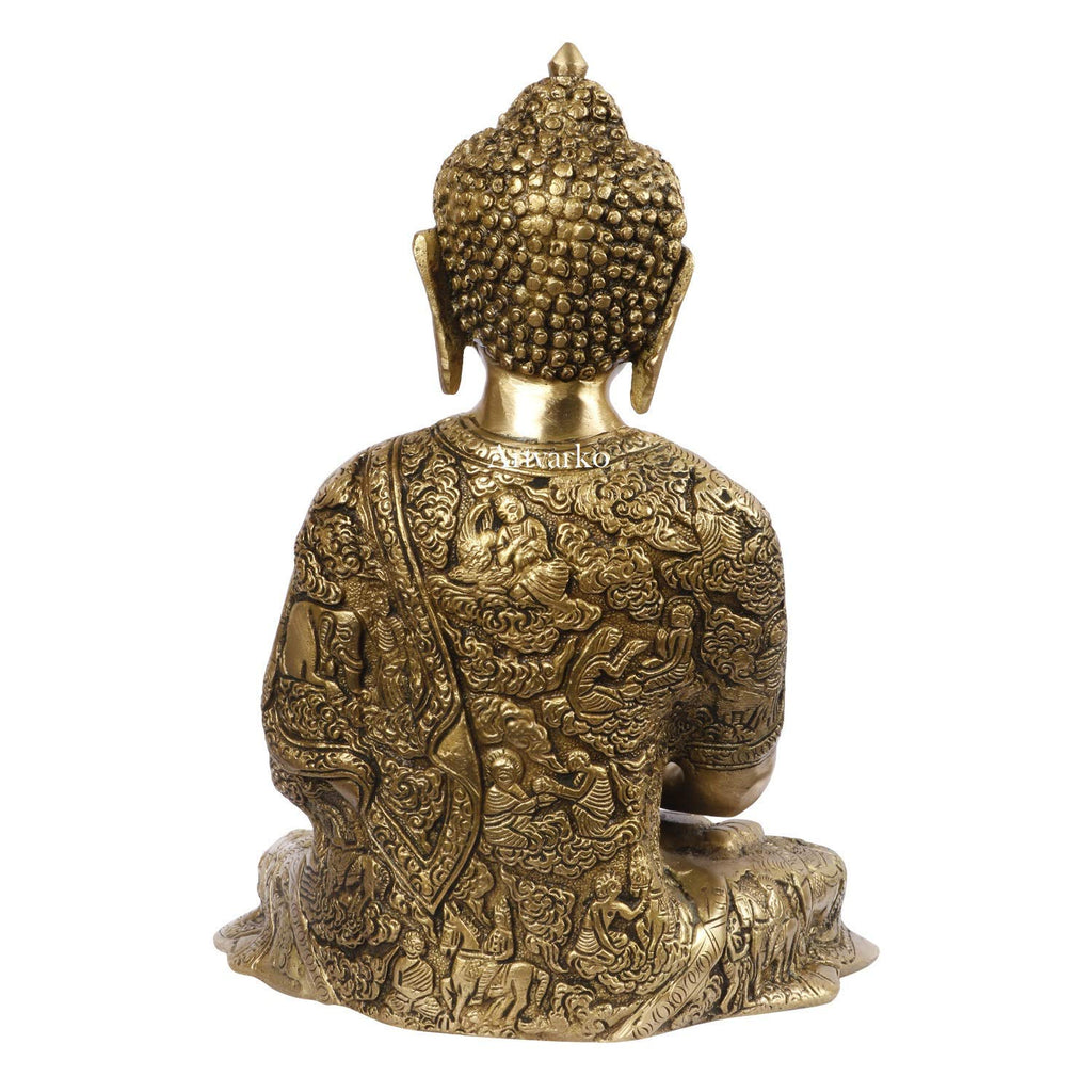 ARTVARKO Dhyan Mudra Buddha Brass Life Story Gautam Buddha Statue Idol for Home Decoration Religious Office Gift Showpiece Vastu Luck Statue 12 Inch Big Decor