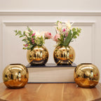 BEHOMA Metal Ball Round Metal Vase Set, Gold - Set of 4