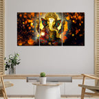 VIBECRAFTS 3 Pieces Beautiful Ganesha Canvas Wall Painting Fitted With Wooden Frame For Home | Office | Living Room | Gifts(PTVC3Pcs3_11510)