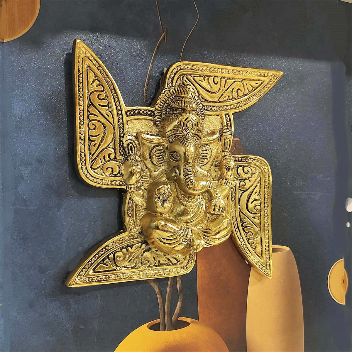 KridayKraft Ganesha Metal Statue,Ganpati Wall Hanging Sculpture,Metal Swastik Ganesha Murti Lucky for Home & Office,Religious Showpiec Gift idol on Diwali,Birthday,Wall Decorative Feng Shui Article...