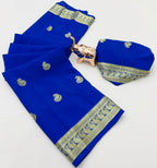 SATIKA VASTRAM Women's Crepe Viscose Mysore Silk Saree Mango Buttie And Zari Weaving Border With Blouse Piece (RoyalBlue)