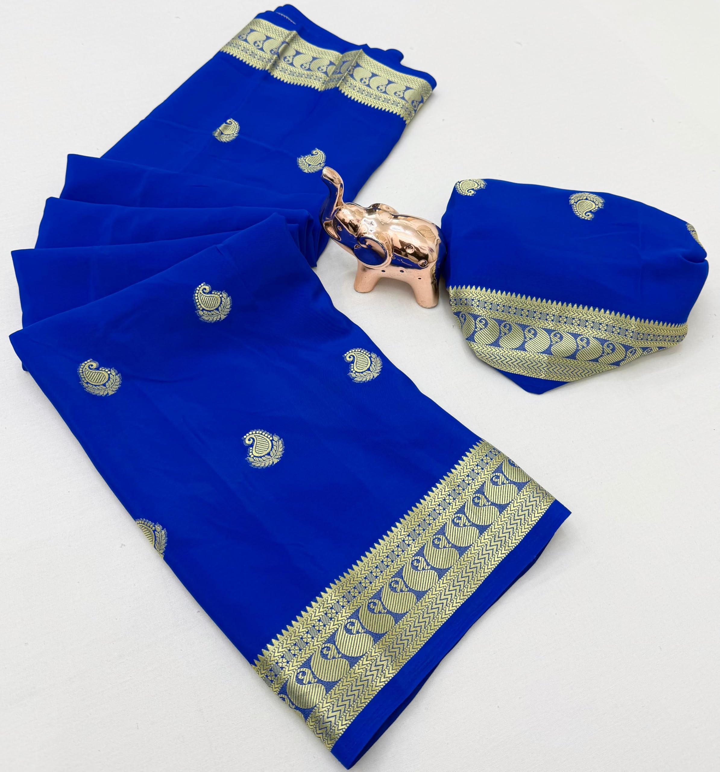 SATIKA VASTRAM Women's Crepe Viscose Mysore Silk Saree Mango Buttie And Zari Weaving Border With Blouse Piece (RoyalBlue)