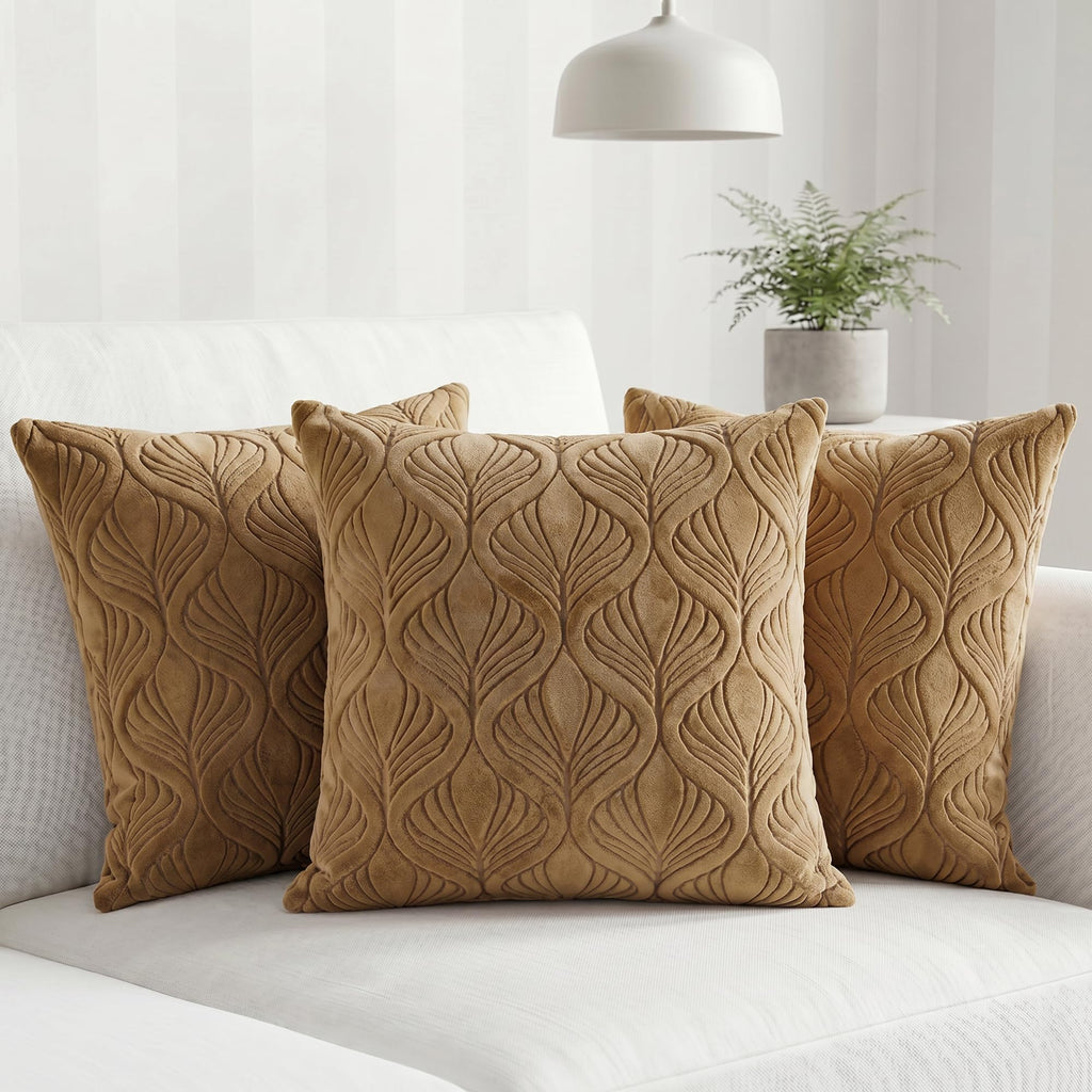 Yellow Weaves Jacquard Cushion Covers | Sofa Cushion Covers | Throw Pillow Cover for Sofa, Couch, Living Room| Removable & Washable | 16x16 Inches, Set of 3 (Golden Brown)