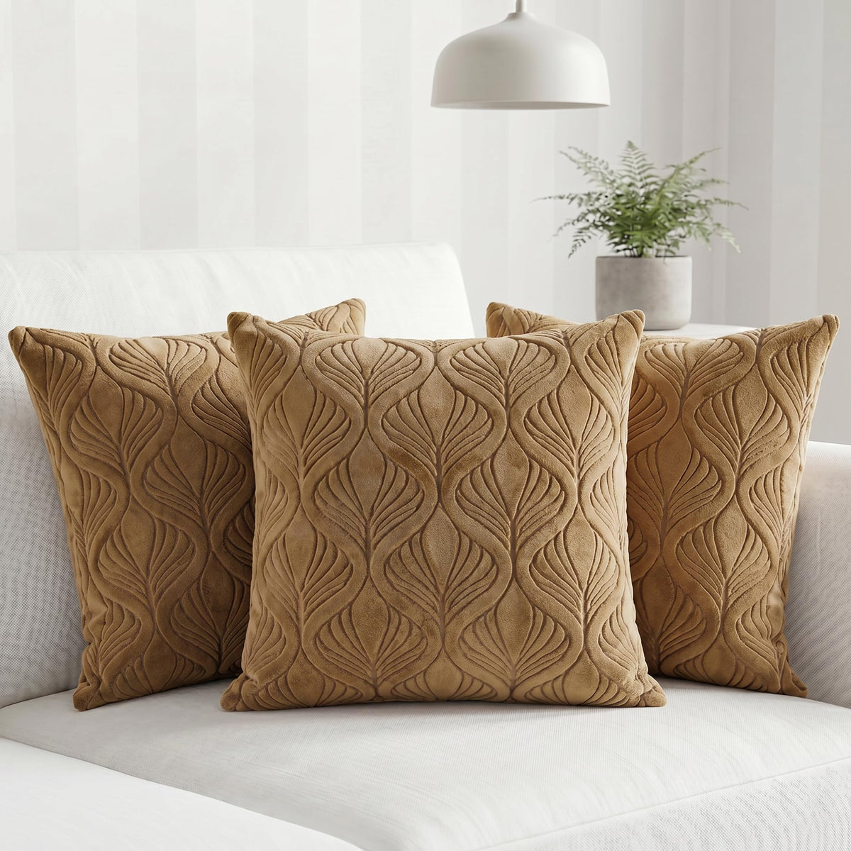 Yellow Weaves Jacquard Cushion Covers | Sofa Cushion Covers | Throw Pillow Cover for Sofa, Couch, Living Room| Removable & Washable | 16x16 Inches, Set of 3 (Golden Brown)