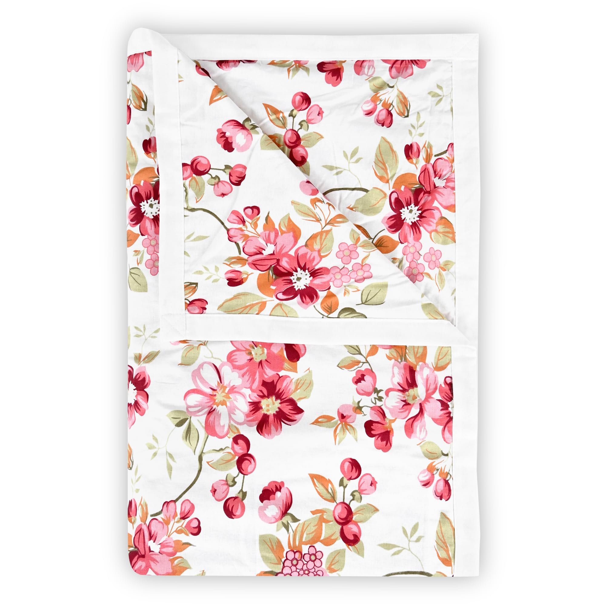 Divine Casa Floret 100% Cotton Double Dohar | 120 GSM | Soft & Lightweight Throw Blanket | Reversible Design | Cozy & Breathable Bedding | All-Season Comfort | 220 x 205 CM, Rosy Retreat Kafalo