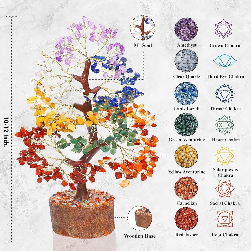 Lirzeg 7 Chakra Crystal Tree, Showpiece Good Luck and Positive Energy, Showpiece for Living Room, Natural Healing Gemstones Money/Lucky Tree for Good Luck (500 Beds Tree)
