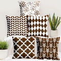 Story@Home Brown & White Geometric Cushion Cover Set of 5 | 16 x 16 Inch | Digital Printed Decorative Pillow Covers | Soft Polyester Cushion Covers for Sofa, Living Room, Bedroom & Home Décor