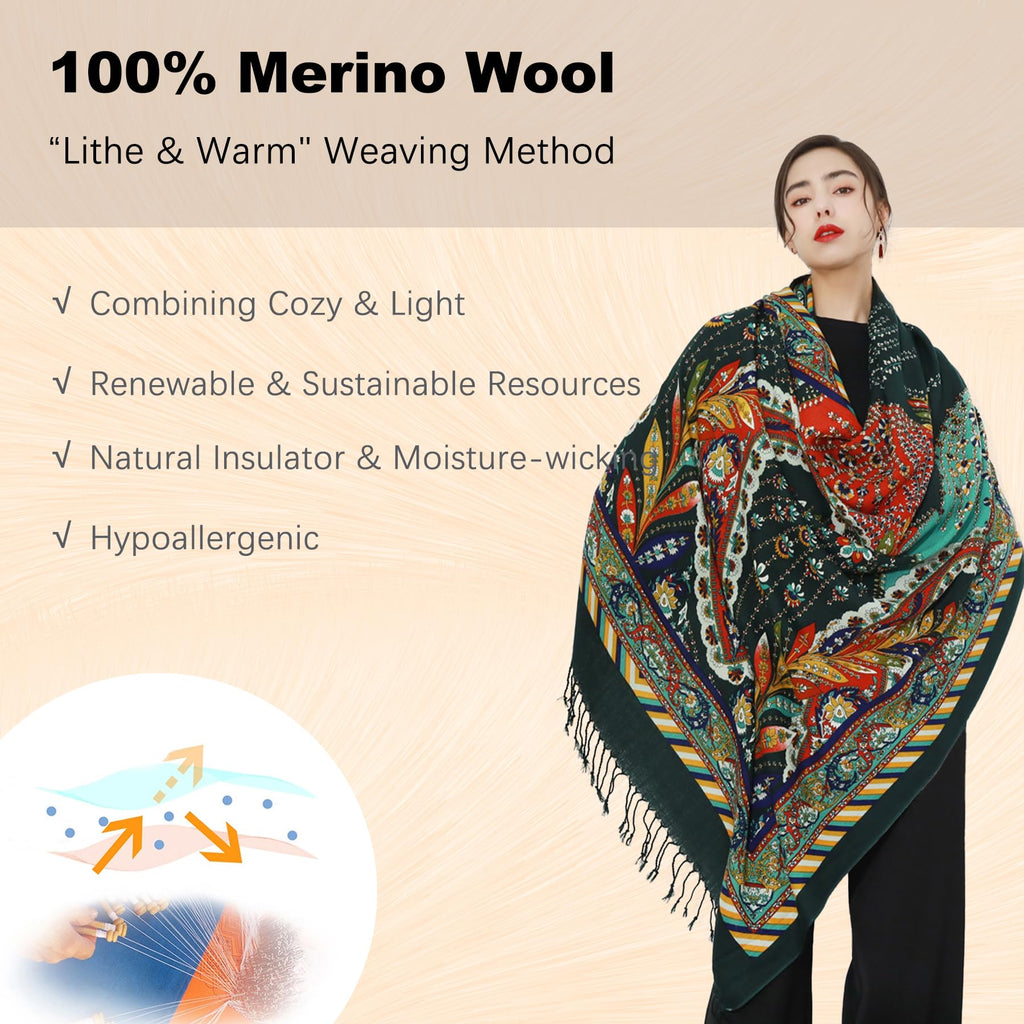 DANA XU 100% Merino Wool Extra Large Pashmina Shawl for Women